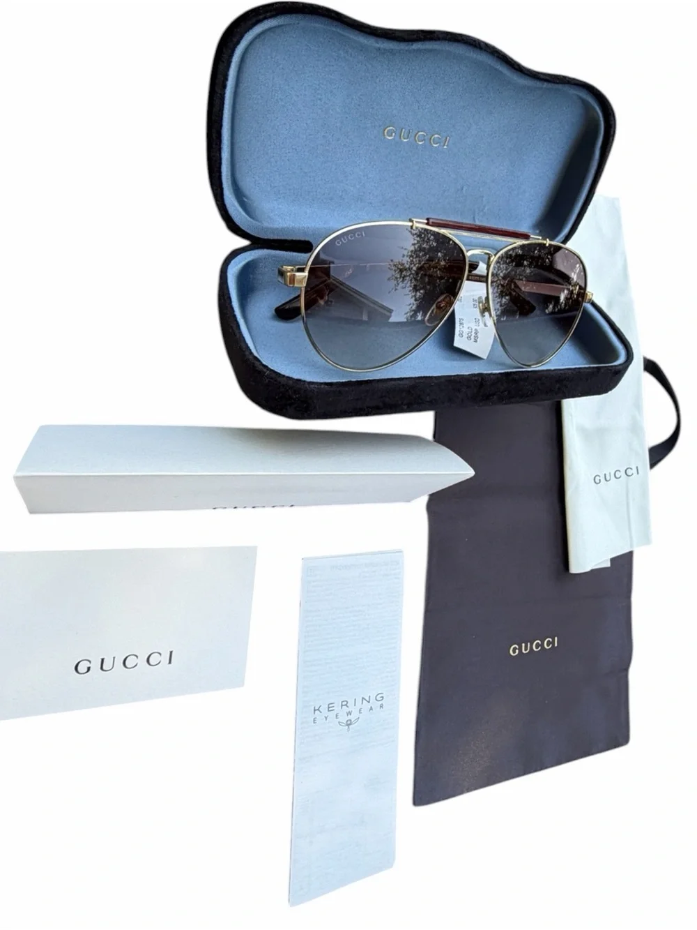 NWT Gucci GG1287S Gold Aviator Sunglasses 57□16-150 MSRP $505 Complete Set